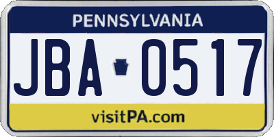 PA license plate JBA0517