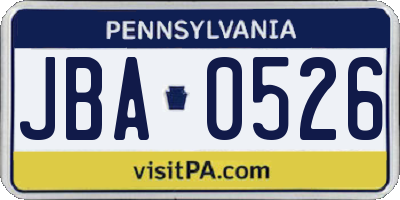 PA license plate JBA0526