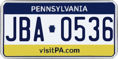 PA license plate JBA0536