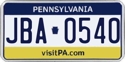 PA license plate JBA0540