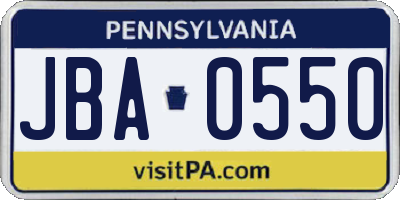 PA license plate JBA0550