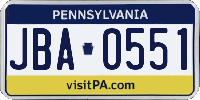PA license plate JBA0551