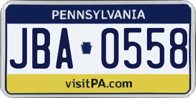 PA license plate JBA0558