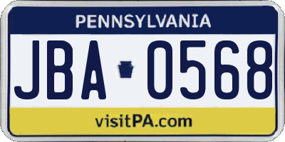 PA license plate JBA0568