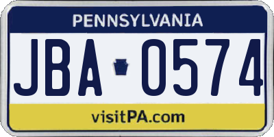 PA license plate JBA0574