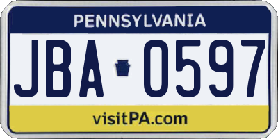 PA license plate JBA0597