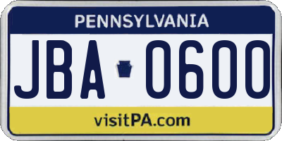 PA license plate JBA0600