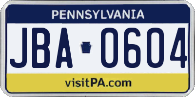 PA license plate JBA0604