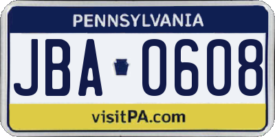 PA license plate JBA0608