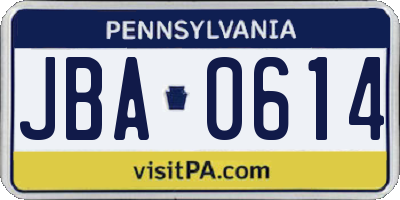 PA license plate JBA0614