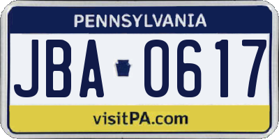 PA license plate JBA0617