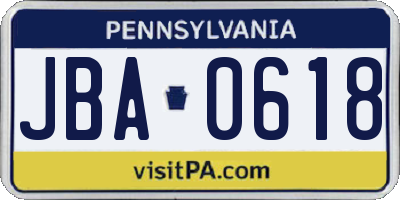 PA license plate JBA0618