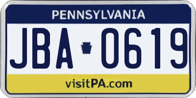PA license plate JBA0619