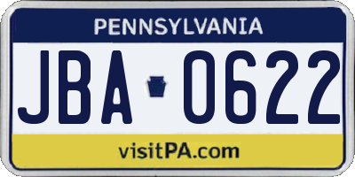 PA license plate JBA0622