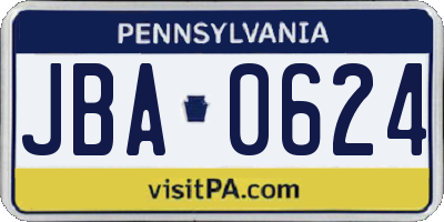 PA license plate JBA0624