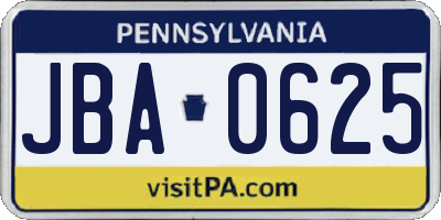 PA license plate JBA0625