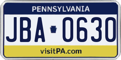 PA license plate JBA0630