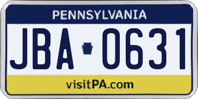 PA license plate JBA0631
