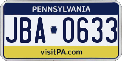 PA license plate JBA0633