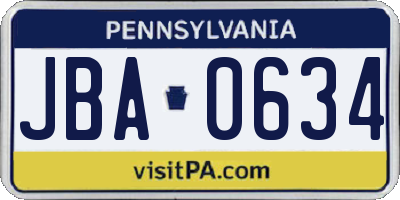 PA license plate JBA0634