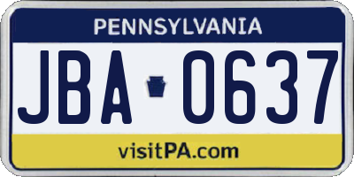 PA license plate JBA0637