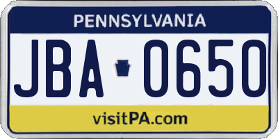PA license plate JBA0650