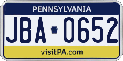 PA license plate JBA0652