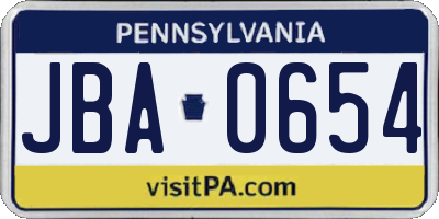 PA license plate JBA0654