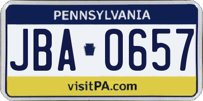 PA license plate JBA0657