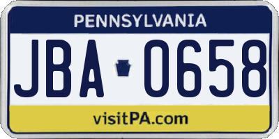 PA license plate JBA0658