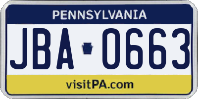 PA license plate JBA0663