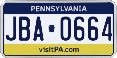 PA license plate JBA0664