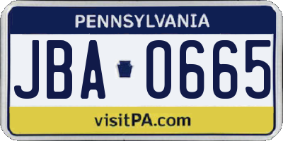 PA license plate JBA0665
