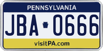 PA license plate JBA0666