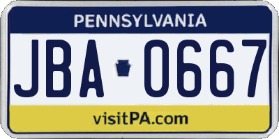 PA license plate JBA0667