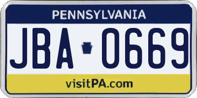 PA license plate JBA0669