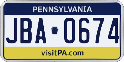 PA license plate JBA0674