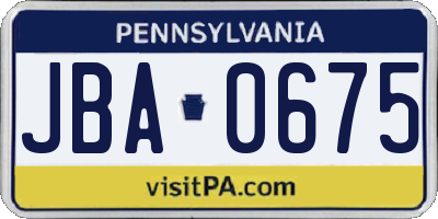 PA license plate JBA0675