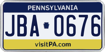 PA license plate JBA0676