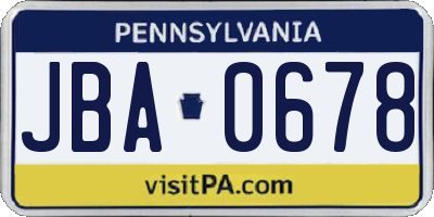 PA license plate JBA0678