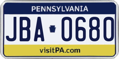 PA license plate JBA0680