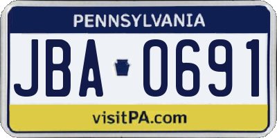 PA license plate JBA0691