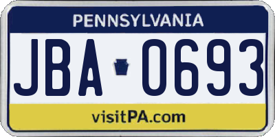 PA license plate JBA0693