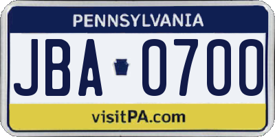 PA license plate JBA0700