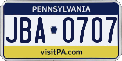 PA license plate JBA0707