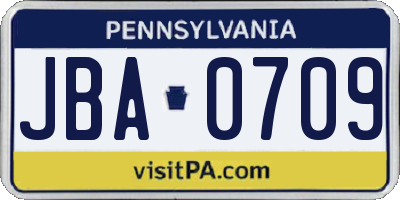 PA license plate JBA0709