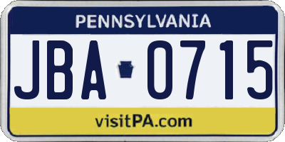 PA license plate JBA0715