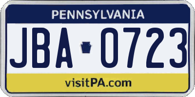 PA license plate JBA0723