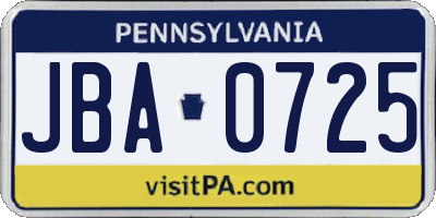 PA license plate JBA0725
