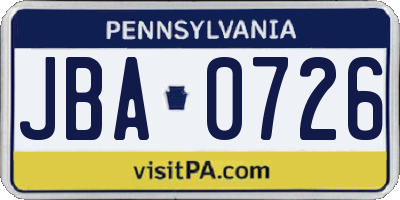 PA license plate JBA0726